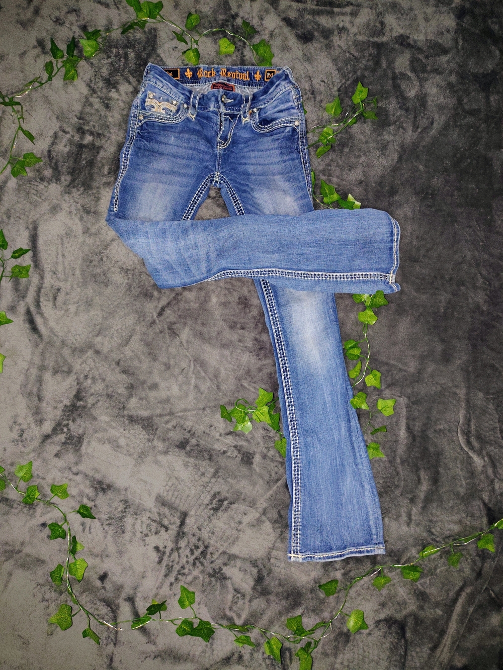Rock Revival Women's Light Blue Bootcut Jeans with Embroidered Pockets